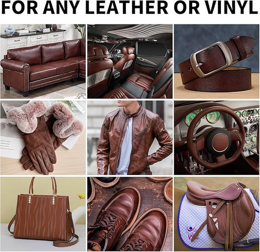 Leather Recoloring Balm,8.5oz Leather Color Restorer,Medium Brown Leather Repair kit for Furniture and Car Interior,Leather Couch Scratch Repair,Leather Dye Paint for Faded,Cracked and Damaged Leather