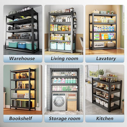 Metal Storage Rack Tier Height Free Adjustable Garage Tool Rack Load Capacity 3000lbs Industrial Storage Rack,Black,Garage,Kitchen,Bedroom,Garden (4-Tier59.1"H*31.5"W*11.8"D)