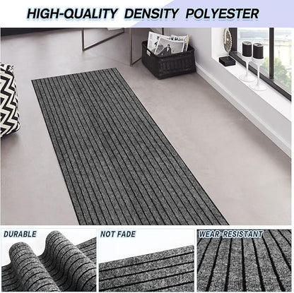 Custom Size Backed Non-Slip Area Rugs Runner, Easy Clean, Waterproof Runner Rugs for Hallway Entryway, Kitchen, Laundry, 2FT x 39FT, Gray Stripe
