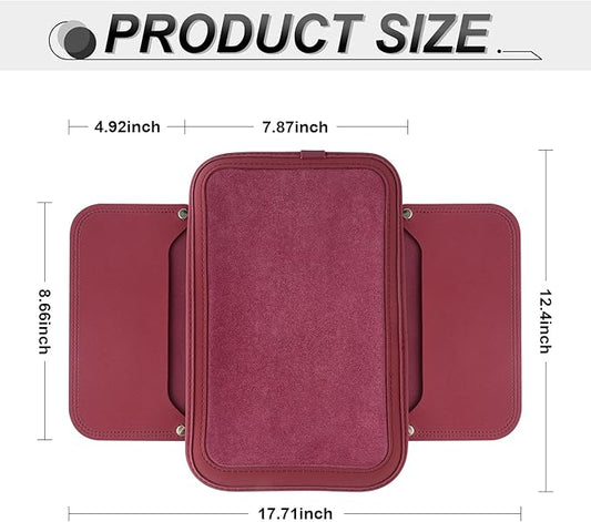 SINGARO Car Leather Center Console Cover with 2 Storage Bags, Universal Furry Fluffy Car Armrest Seat Box Pad, Comfortable Car Interior Accessories, Fits for Most Vehicles (Red)