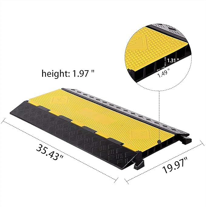 1 Pack Rubber Cable Ramp Hose Cable Protector Ramp 5 Channel 22000Lbs Load Capacity Traffic Speed Bump Wires Power Lines Extension Cord Cover for Indoor Outdoor