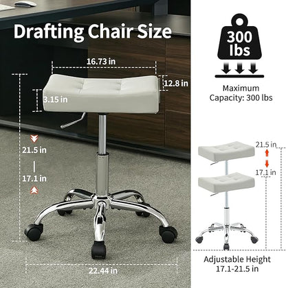 Adjustable Drafting Stools 17-21 inch (Saddle Shaped Seat) (300lbs Capacity) Office Stool with Wheels (Gray)