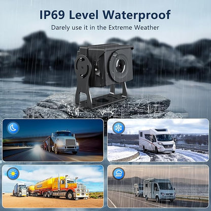 4 Channel Backup Camera System,Touchable 10.26 inch Monitor with DVR Stereo, 64GB Card, IP69 Waterproof, Nightvision 1080P Backup Camera for RV/Truck/Trailer Pickup,Rear Side Front Wired System