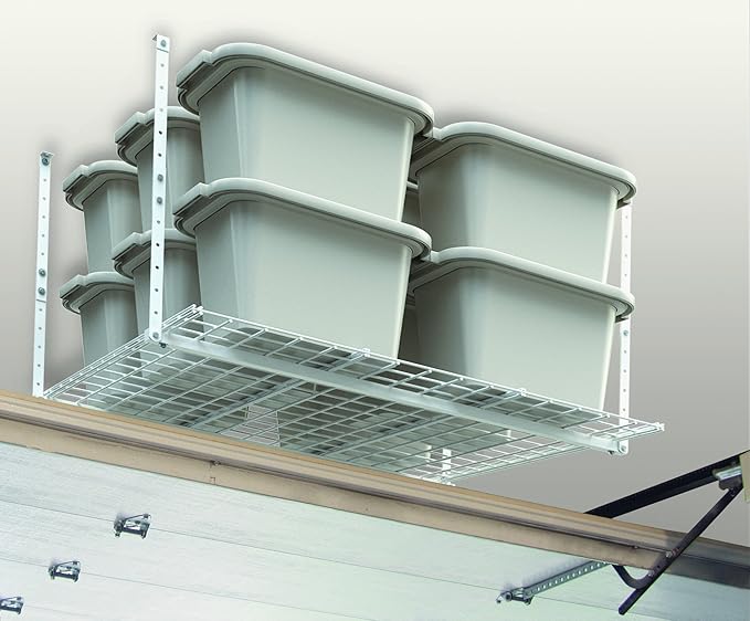 Overhead adjustable Garage Storage Rack,Heavy Duty Steel Garage Storage System, 45-Inch x 45-Inch, White