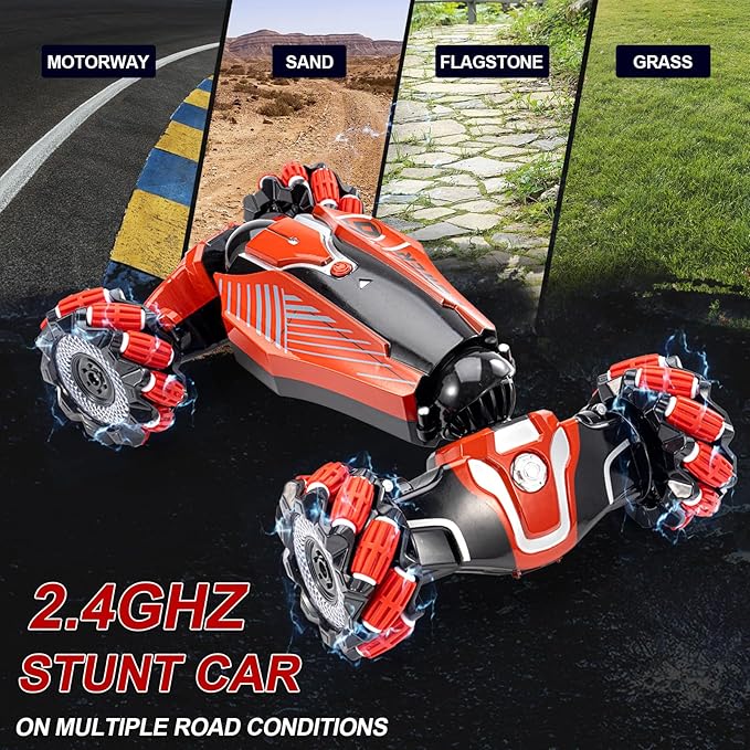 Gesture Sensing RC Stunt car, 4WD Drive Watch Remote-Controlled Vehicle, Bidirectional Drifting Off-Road Vehicle with Music and Lights Toys for Boys,Presents for Kids 4-12 Old