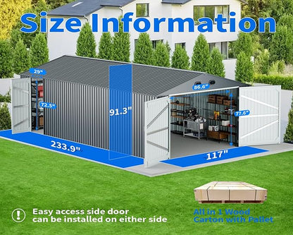10x20 Metal Shed, Metal Garage Building with 2 Lockable Doors, Prefab Garage Shed with 4 Air Vents, Large Sheds & Outdoor Storage Clearance, Car Sheds for Truck, Tool, Lawnmower, Dark Gray