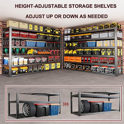 67" W Garage Shelving Heavy Duty, Adjustable 6 Tier Metal Shelves, Commercial Metal Shelf Rack, Industrial Shelving, 2 Pack