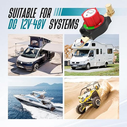 Battery Disconnect Switch, Hilictokt Top Post to Side Post Battery Switch 275A 12-48V Heavy-Duty Battery Disconnect Switch Battery Cut Off Switch for Car Vehicle RV and Boat (On/Off)