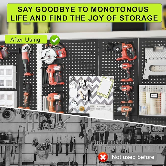 4 Pack Metal Pegboard Panels 24" x 12" Black Heavy Duty Steel Pegboard Wall Organizer, Garage Utility Tools Pegboard Storage System for Workbench, Shop, Shed Modular Peg Board Organizer Board Kit
