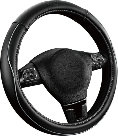 Skechers Memory Foam Steering Wheel Cover,Piping Microfiber Leather Steering Wheel Cover Sporty Universal Fit 14" 1/2-15" Car Wheel Protector for Men Women Fit Suvs,Vans,Sedans,Car,Trucks,Gray