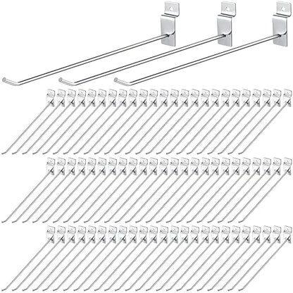Moxweyeni 100 Pcs Heavy Duty Slatwall Panel Hooks Hanging Metal Slat Wall Hanging Hooks Silver Slat Wall Hanger Commercial Grade Slatwall Pegs Accessories for Shop Retail Display(10 Inch)