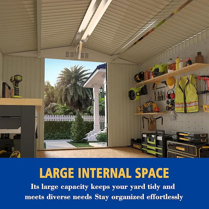 8X10 FT Outdoor Storage Shed with Window, Metal Sheds & Outdoor Storage with Lockable Door and 4 Vents, Outside Storage Shed Waterproof for Backyard, Garden, Patio, Gray
