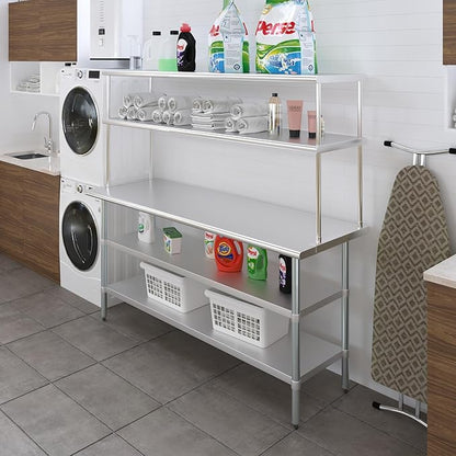 AmGood Stainless Steel Work Table with 2 Shelves | NSF (24" x 72" Table with 2 Shelves + 18" Overshelf)