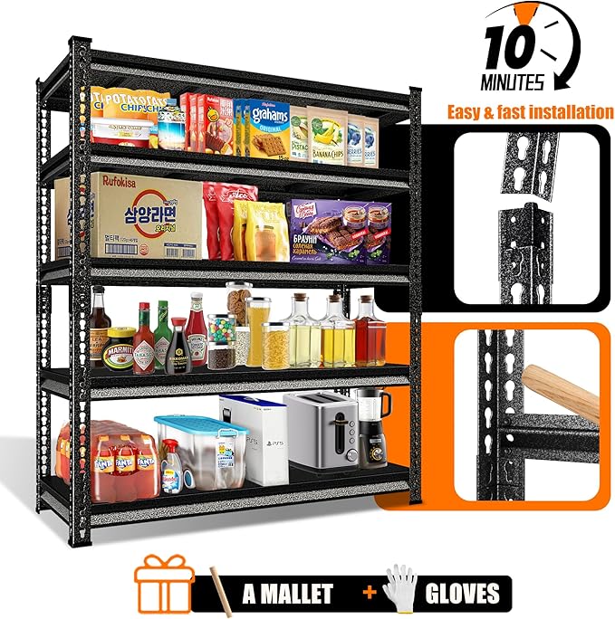 48" W Garage Shelving Heavy Duty，3000LBS Loads Adjustable Garage Storage Shelves, 5-Tier Metal Shelving Units and Storage Racks Heavy Duty, 48”W x 24”D x 78”H，Silver
