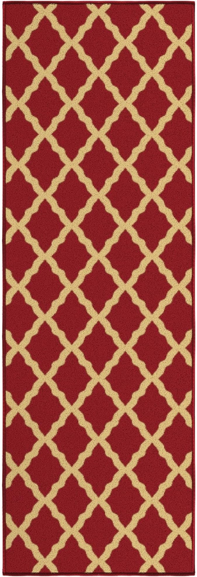 Ottomanson Hallway Runner Rug 20" x 59" Non Slip Trellis Area Rugs Easy to Clean Laundry Rug Runner Durable & Pet Friendly Floor Carpet Runners for Hallways Entryway Living Room Kitchen Bathroom, Red
