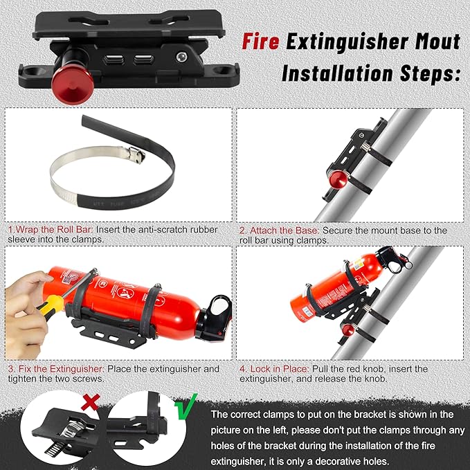 Car Fire Extinguisher Mount Holder - Quick Release Fire Extinguisher Bracket for Jeep Wrangler JT, TJ, JL, JKU, UTV, Polaris RZR, Ranger, Can-Am X3, Yamaha, ATV, Tractor – Corrosion-Resistant