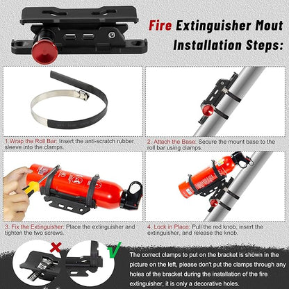 Car Fire Extinguisher Mount Holder - Quick Release Fire Extinguisher Bracket for Jeep Wrangler JT, TJ, JL, JKU, UTV, Polaris RZR, Ranger, Can-Am X3, Yamaha, ATV, Tractor – Corrosion-Resistant
