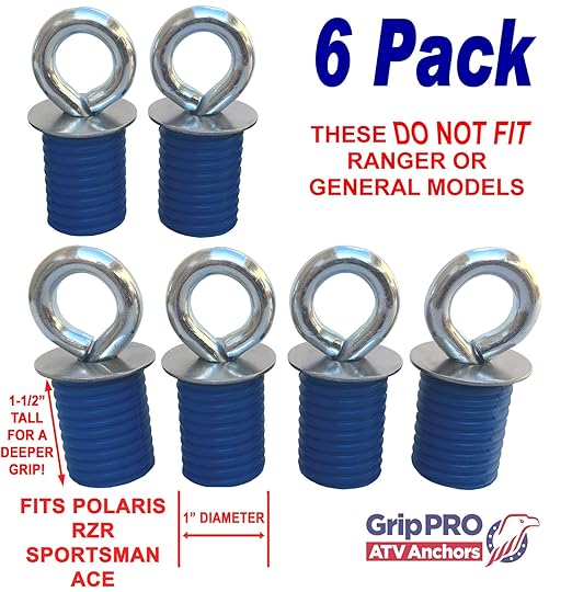 GripPRO ATV Anchors – 6 Pack Fits Polaris Lock & Ride Bed Holes on RZR & Sportsman with 1" Mounts – Secure Gear, Coolers, Tools – Compatible with 1000, 900, 850, 570 – Not for Ranger – US-Owned Brand