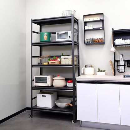 TOPKEY Metal Storage Shelf Garage Storage Shelves, Heavy Duty 5-Tier Utility Shelves for Kitchen, Warehouse, Pantry Shelves with Wheels, 72" H Adjustable Basement Storage Rack, Load 1750LBS