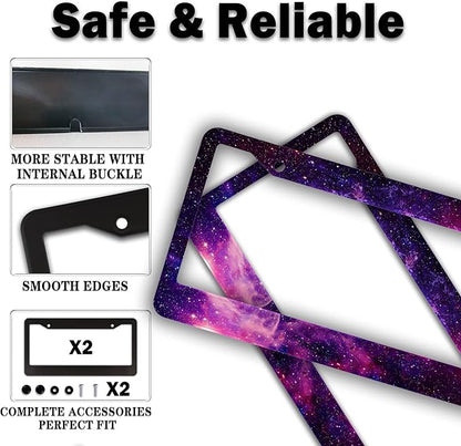 License Plate Frames Multicolor License Plate Cover Beautiful Galaxy Space Universal Aluminum Car Accessory 2 Pack with Screw Covers Set