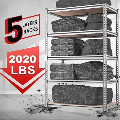 REIBII 2020LBS Garage Shelving Heavy Duty Metal Shelving 5 Tier Storage Shelves, Garage Shelves for Warehouse Basement, Easy Assembly, 72" H x 35.55" W x 16" D, Galvanized, 4 Pack