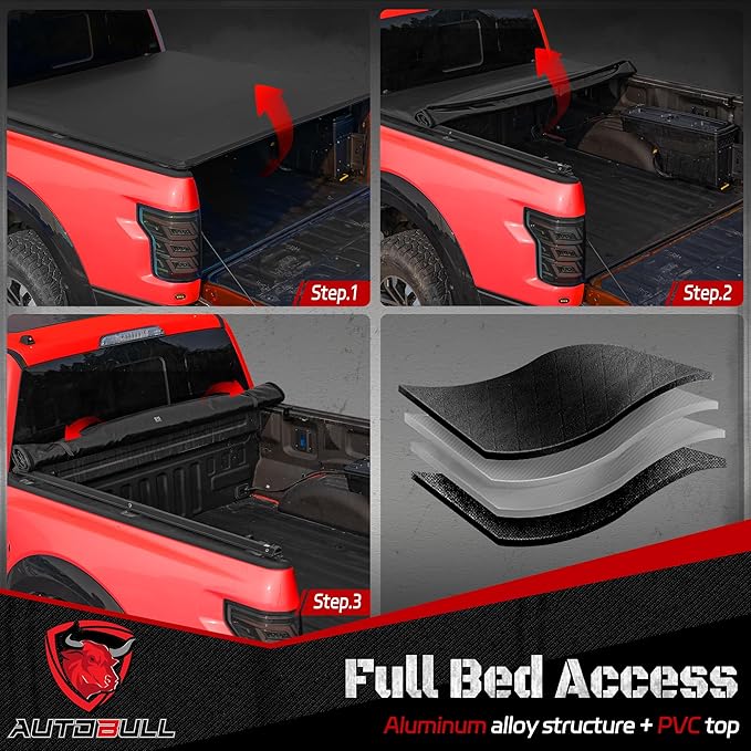 Soft Roll-up tonneau Cover Compatible with 2022-2025 Toyota Tundra 6.5ft Bed, PVC Top Alloy Steel Structure