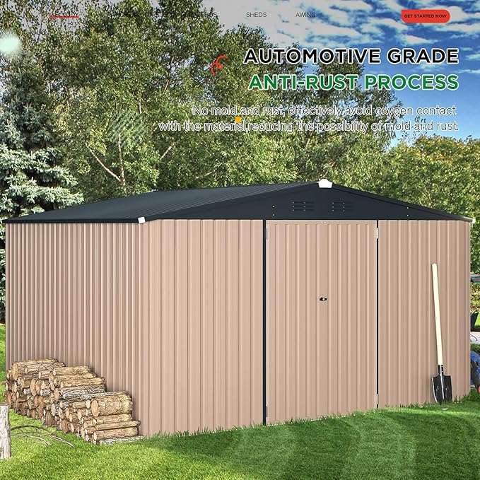 AECOJOY 12' x 10' Outdoor Storage Shed, Large 10x12 Metal Sheds & Outdoor Storage Clearance Steel Yard Shed with Lockable Doors, Utility and Tool Storage Garden Shed for Backyard, Patio, Outside use