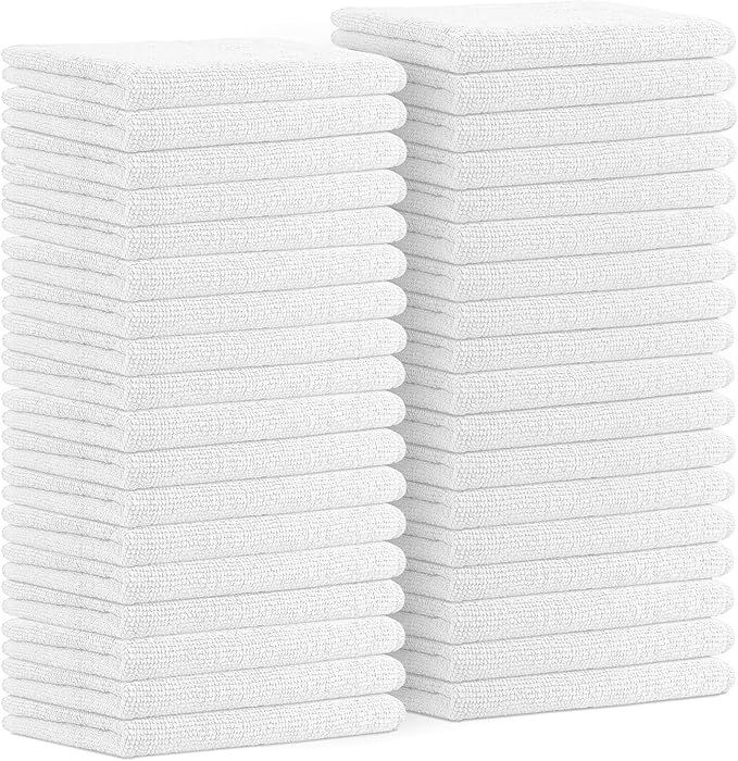Avalon Towels Microfiber Cleaning Cloths (Value Pack of 36) Size 16" x 16", Highly Absorbent Cleaning Rags, Lint Free Cleaning Towels, Reusable and Washable, Microfiber Towels for Cars (White)