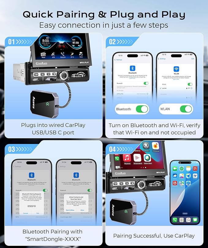 Wireless CarPlay Adapter for Apple iPhone, 2025 Upgraded Converts Wired to Wireless CarPlay with USB-C, 5.8GHz High-Frequency WiFi, Auto-Connect, Plug & Play, Multi-User Seamless Connection