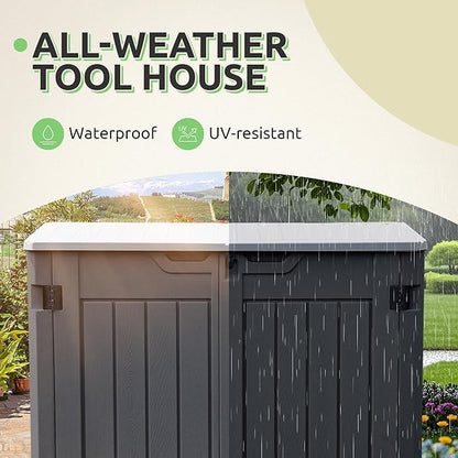 GOOBED Horizontal Shed with Padlock Latch, Outdoor Storage Shed for Backyard and Garden, 35 Cu Ft Small Storage, Waterproof, Easy Assembly, Dark Gray