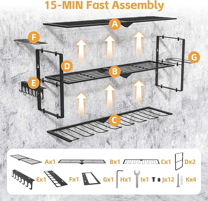 Power Tool Organizer Wall Mount Cordless,15 Min Fast Install Metal Garage Tool Storage Organizer Heavy Duty 3 Layers 7 Drill Power Tool Holder Storage Rack Tool Shelf Wall Mount for Shop Organization