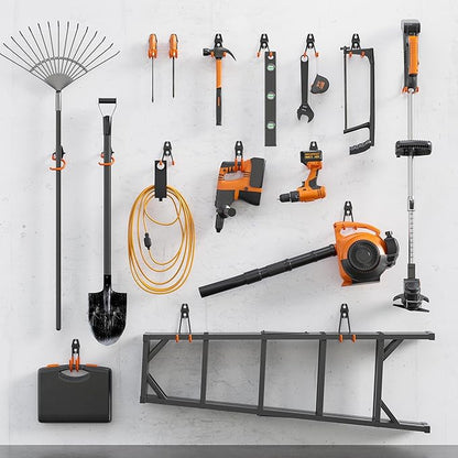 BONTEC Heavy Duty Garage Hooks, Anti-Slip Coated Black Steel with Strong Load Capacity, Multi-Sized U and J Hooks, Easy Wall Mount for Garage, Garden, Workshop (Orange, 18 Pack)