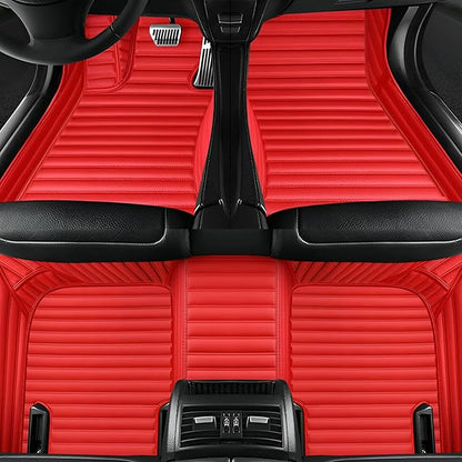 Add Personal Touch to Your Vehicle with IMEISH Customizable Logo Text Car Mats for 99% of vehiclesPads Protection Non-Slip Leather Floor Liners (Red Stripe)