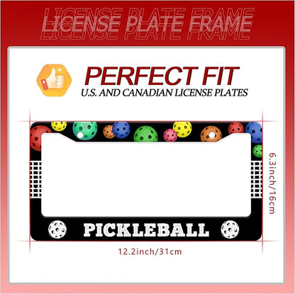 Personalized License Plate Frame Pickleball Stainless Steel Accessory Colored Balls License Plate Holder Funny Car Decorative 2 Holes Screws Fits Us Standard License Plates 12.2 X 6.3 In For Men Women