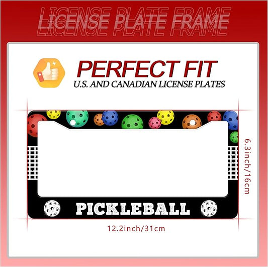 Personalized License Plate Frame Pickleball Stainless Steel Accessory Colored Balls License Plate Holder Funny Car Decorative 2 Holes Screws Fits Us Standard License Plates 12.2 X 6.3 In For Men Women