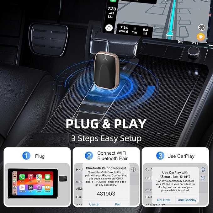 Mini Wireless CarPlay Adapter for iPhone, 2 in 1 CarPlay and Android Auto Wireless Adapter for Cars, Plug & Play, Fast Connection for Android 11+ and CarPlay iOS 10+