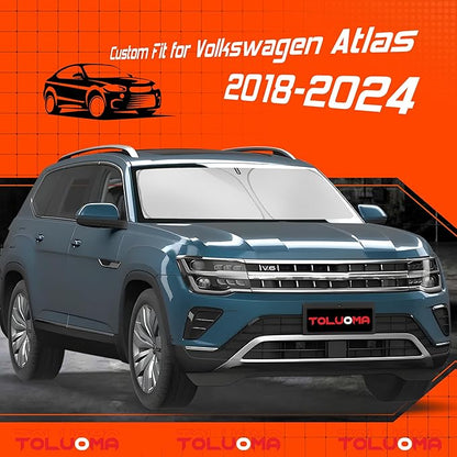 Custom Fit Windshield Sun Shade for Atlas 2018-2025 - Full Coverage, 210T Reflective Fabric, Double-Layer Design - Blocks 99% UV Rays, Keeps Car Cool, Easy to Install and Store