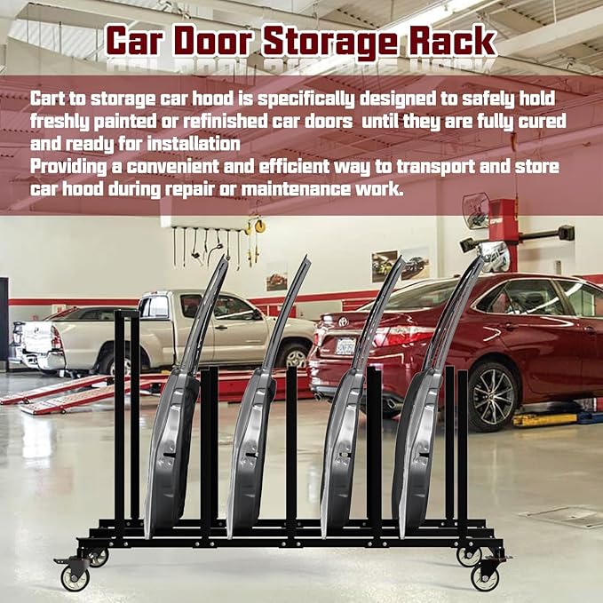 Vehicle Hood Storage Cart, 6 Hood Storage Rack with Dedicated Area for Each Hood Maximize Space Utilization 4 Inch Swivel Caster Allow Floor Mobile Vehicle Hood Storage Cart Smooth Maneuverability