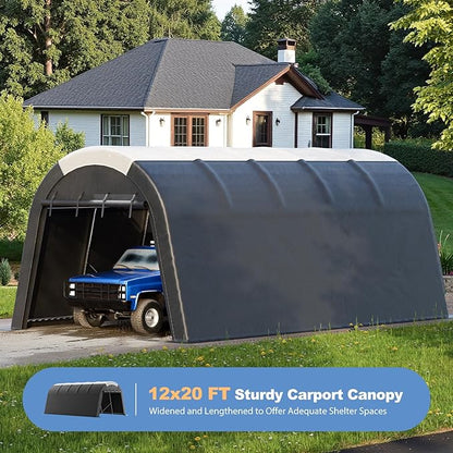 Carport 12x20 ft Heavy Duty w/Translucent Roof, All-Season Waterproof UV Protected Outdoor Car Ports w/Reinforced Metal Frame Ventilated Doors,Portable Garage Car Shelter for Boat Truck Yacht