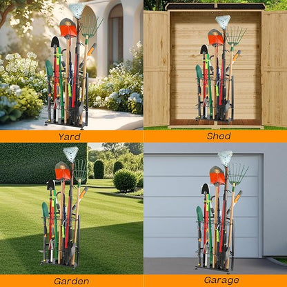 Garden Tool Organizer,Yard Tool Rack Heavy Duty,Free Standing for Garage Corner,Garage Organization,Garage Organizers and Storage,Garden Tool Holder for Lawn,Shed,Outdoor,Metal
