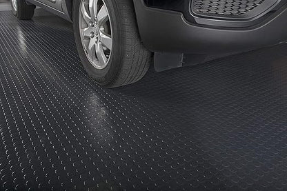 G-Floor Large Coin Pattern Vinyl Garage Floor Protector Mat (8'6" x 24', Midnight Black), Extremely Durable, Waterproof Parking Pad and Flooring