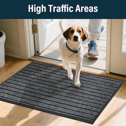LotFancy 30" x 17" Set of 2 Front Door Mat for Indoor Outdoor Entrance, Dirt Traper Low Profile Easy Clean Doormat, Non Slip Welcome Mats for Patio Porch Garage Entryway, Dark Gray