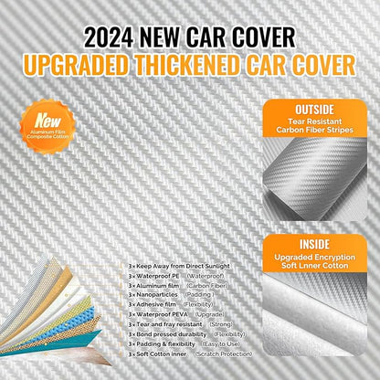 30 Layers SUV Car Cover for Automobiles All Weather Waterproof, Outdoor Snowproof UV Protection Windproof, Door Zipper, Soft Cotton, Heavy Duty Universal Car Covers, (Silver, Fit SUV 191"-200")