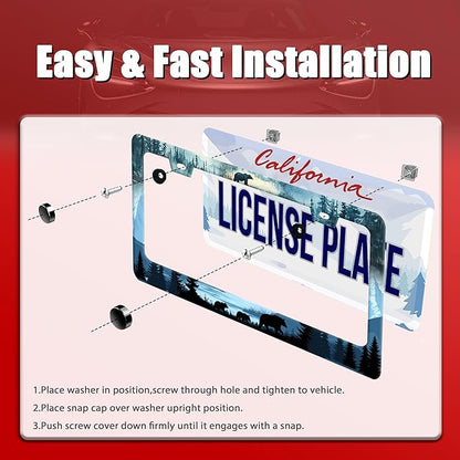 Bear License Plate Frame Forest Mama Bear License Plate Holder Funny Personalise Car Stainless Stee Decorative Parts for Standard Us Canada Vehicles 12x6 Inch for Women Men