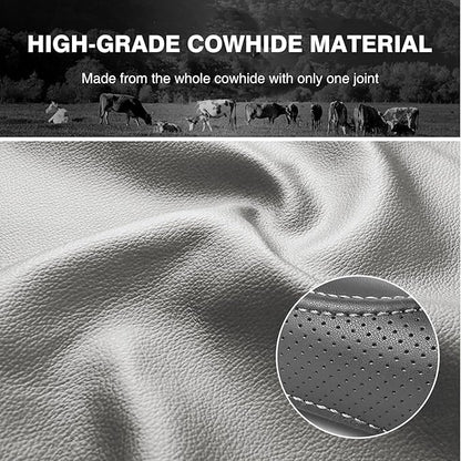 High-Grade Gray Genuine Leather Steering Wheel Cover for Men Women，Real Cowhide Leather Steering Wheel Cover for Cars,Universal 14.5-15 inch Steering Wheels