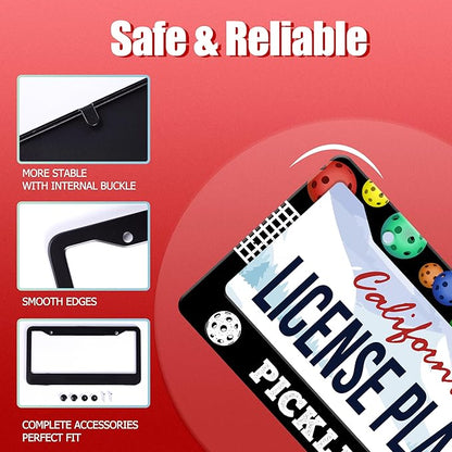 Personalized License Plate Frame Pickleball Stainless Steel Accessory Colored Balls License Plate Holder Funny Car Decorative 2 Holes Screws Fits Us Standard License Plates 12.2 X 6.3 In For Men Women