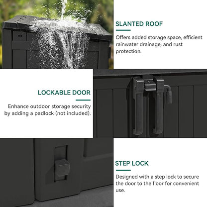 YITAHOME Light Gray Resin Tool Shed, 36 Cu Ft Waterproof Outdoor Horizontal Storage, Weather-Resistant Utility Shed with Air Vent for Trash and Lockable Doors, Garden Tools