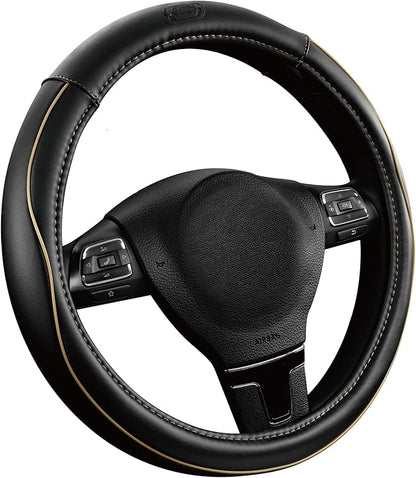 Skechers Memory Foam Steering Wheel Cover,Piping Microfiber Leather Steering Wheel Cover Sporty Universal Fit 14" 1/2-15" Car Wheel Protector for Men Women Fit Suvs,Vans,Sedans,Car,Trucks,Beige