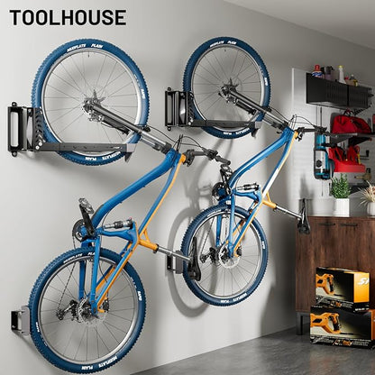 2-Pack Swivel Bike Rack Wall Mount, Bike Hangers for Garage, Space-Saving Vertical Bike Holder, Holds up to 77 lbs, Bicycle Wall Hanger Storage, No Heavy Lifting Required Indoor Hanging Bike Rack