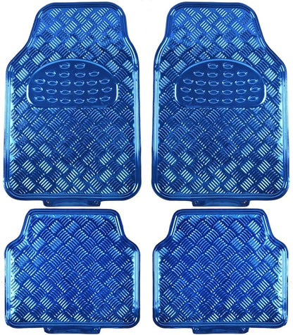 BDK 4-Piece All-Weather Universal Fit Front & Rear Floor Mats for Cars Trucks SUVs Vans, All-Weather Easy-to-Clean Diamond Metal Pattern Durable Heavy Duty Non-Slip Protection - Metallic Blue